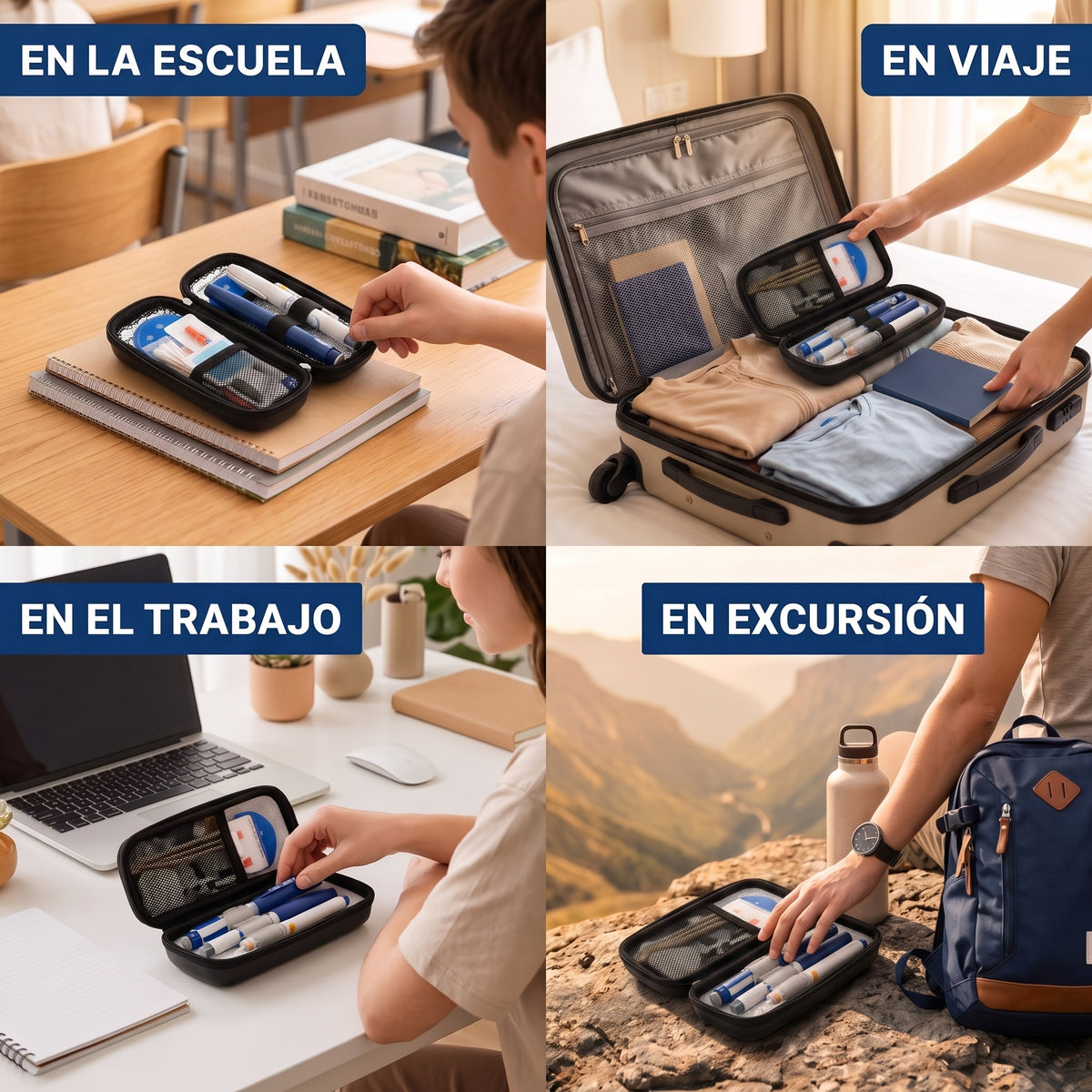 Usos del estuche Isovio en la escuela, en viaje, en el trabajo y en excursion